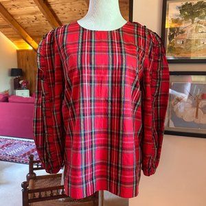 J. CREW Red Plaid Tartan Ruffle Long Sleeve Blouse Top – S